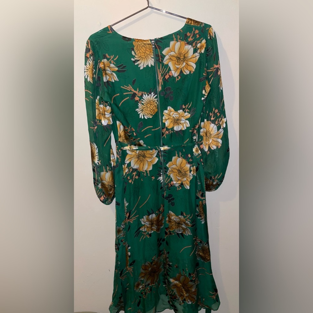 Alice and Olivia CoCo Plunging V-neck midi Dress in green yellow multi size 6 - Picture 7 of 11